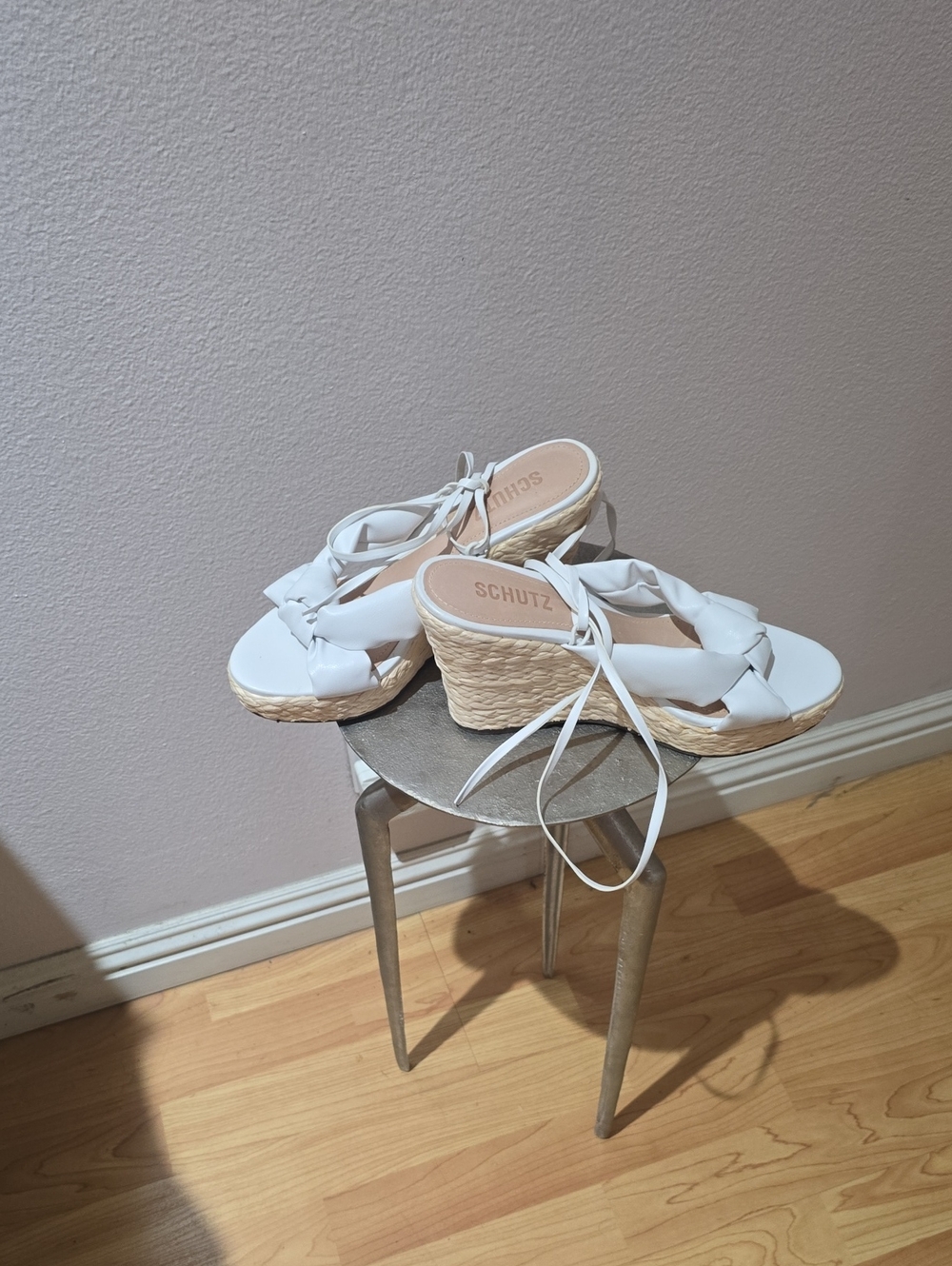SCHUTZ White Braided Espadrille Wedge Sandals